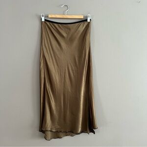 Rails Jada in Peat Moss Satin Side Slit Asymmetrical Slip Midi Skirt Sz S